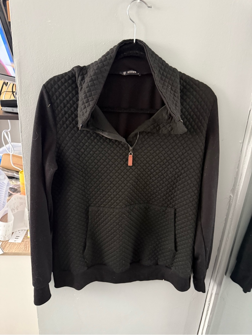 Men's Quilted Half-Zip Sweater - Black